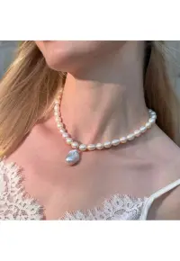 Colier din perle albe naturale si aur filat 14K - Regina