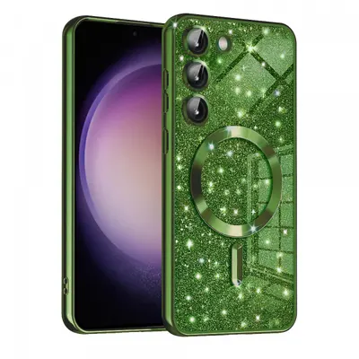 Husa MagSafe pentru Samsung Galaxy S23 S911, Techsuit, Luxury Glitter, Verde Inchis