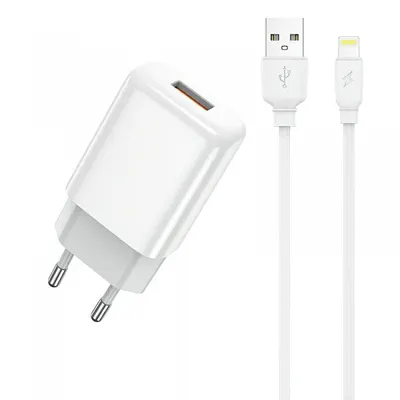 Incarcator Retea Cu Cablu Lightning Prestico F9S, 12W, 2.4A, 1 x USB-A, Alb