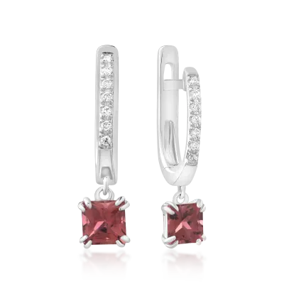 Cercei din aur alb cu turmaline de 0.7ct si diamante de 0.05ct