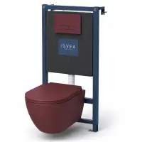 Set vas WC suspendat bordo rimless Sapho Infinity cu rezervor incastrat Isvea si clapeta bordo mat