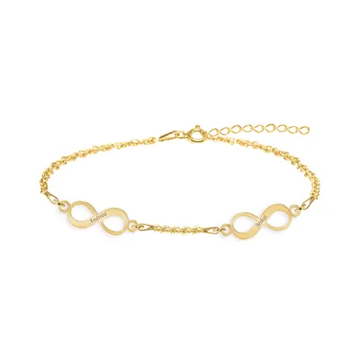 Infinito - Bratara personalizata pentru picior cu 2 infinituri din argint 925 placat cu aur galben 24K