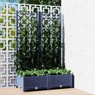 vidaXL Jardinieră de grădină cu spalier, albastru-gri, 80x40x121,5 cm, PP