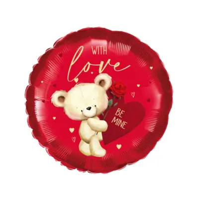 Balon din folie, pentru ziua îndrăgostiților, model ursuleț, formă rotundă, 45.7 cm