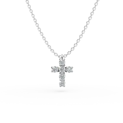 Lant cu pandantiv cruce din aur alb cu diamante de 0.2ct