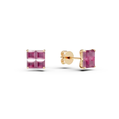 Cercei stud din aur alb cu rubine princess de 0.8ct