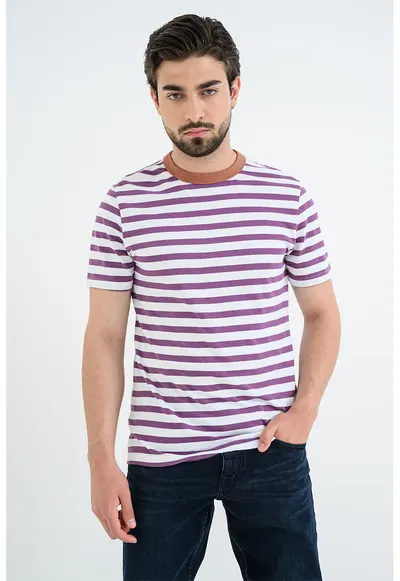 Tricou cu dungi Austin - Alb/Deep Purple