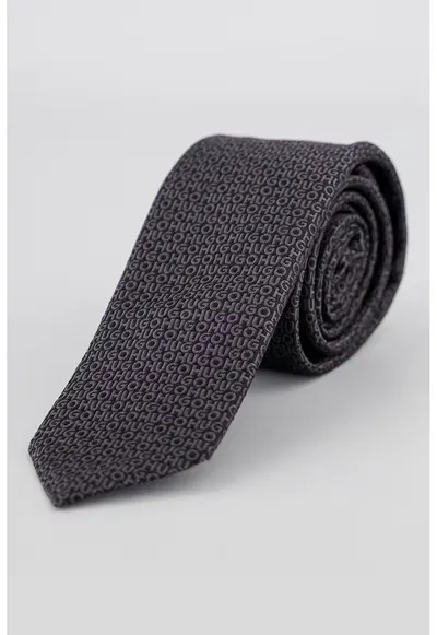 Cravata de matase cu model logo - Negru