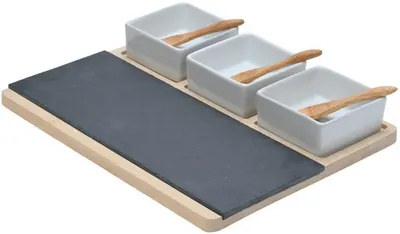 Platou de servire cu bază din lemn și accesorii Estia - 28 x 11 cm