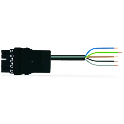 pre-assembled connecting cable; Plug/open-ended; 5-pole; Cod. A; H05Z1Z1-F 5G 4.0 mm²; 3 m; 4,00 mm²; black
