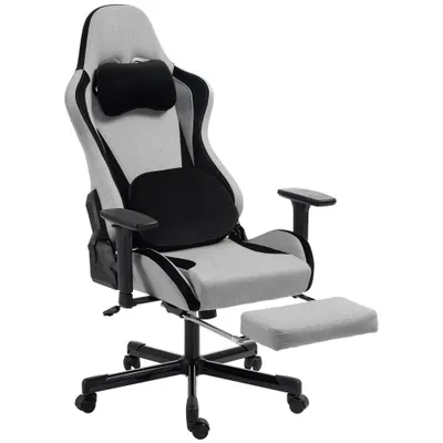 HOMCOM Scaun Gaming Ergonomic cu Masaj încălzit, Suport Picioare, Textil, Gri | Aosom Romania