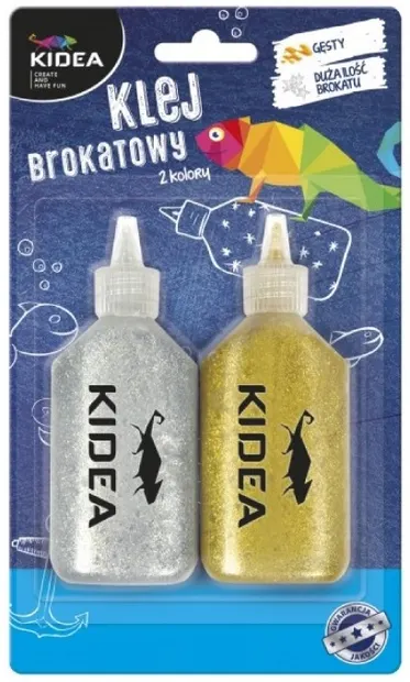 Adezivi brocart Kidea - 2 buc, 40 ml, auriu si argintiu