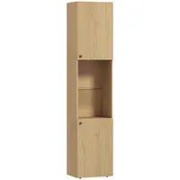 HOMCOM Coloană Baie Slim 6 Rafturi, 2 Uși, Compartimente Deschise, Raft din Sticlă Securizată, Rafturi Reglabile, Stejar | Aosom Romania