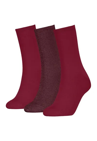 Set de sosete lungi cu model uni - 3 perechi - Rosu/Visiniu/Rosu inchis