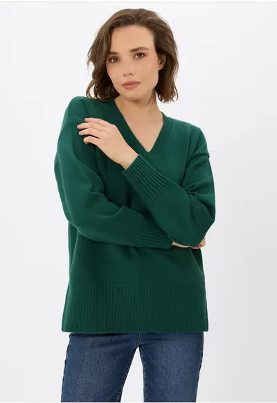 Pulover dama cu decolteu in V - S-Nova - Verde - Verde