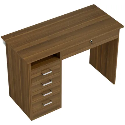 HOMCOM Birou de calculator cu 5 sertare, 110 x 50 cm, birou cu depozitare, raft deschis, sertar cu închidere, Nuc | Aosom Romania