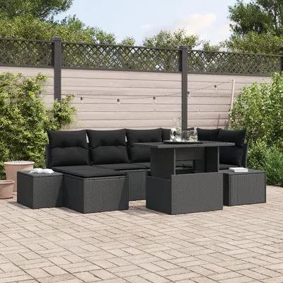 Gossi set de canapea de gradina cu perne negru poliratan