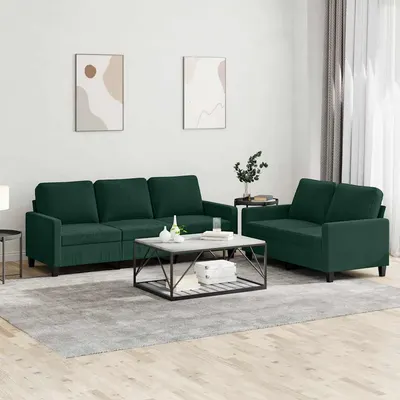 vidaXL Set de canapele cu perne, 2 piese, verde închis, catifea