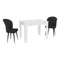 Set Masa Zeta, Alb, 2 Scaune, Negre, 102 x 69 x 75 cm