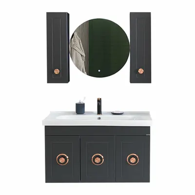 Set mobilier baie Dora suspendat 3 piese anthracite 100 cm