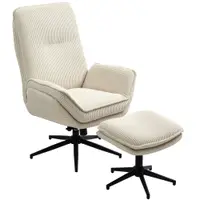 HOMCOM Fotoliu tapițat rotativ cu taburet, fotoliu recliner modern pentru living, dormitor, birou de acasă, Bej | Aosom Romania