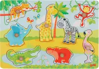 Puzzle din lemn cu mânere Goki - animale africane pentru copii, 8 piese