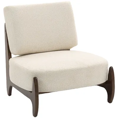 HOMCOM Fotoliu de salon din chenilă, fotoliu pentru dormitor confortabil, pernă groasă, șezut tapițat, 72 x 73,5 x 81 cm, crem | Aosom Romania