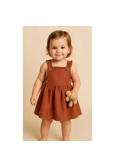 Rochie sarafan babydoll - Retro Journey - Caramiziu - pentru fetite - Caramiziu