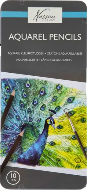 Creioane colorate de acuarelă în cutie metalică Nassau - 10 buc