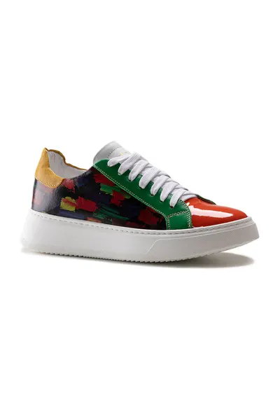 Pantofi sport de piele cu imprimeu - Rosu/Verde/Galben mustar