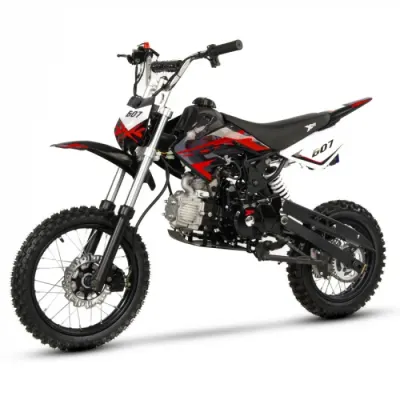 Motocicleta Cross Enduro copii 4T XTR 607M, 125cc, roti 14 12, pornire pedala starter, pedala schimbator, culoare negru rosu