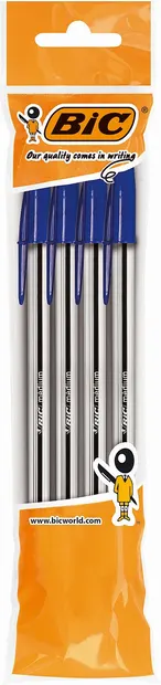 Set de pixuri BIC Cristal - 1.0 mm, albastru, 4 buc