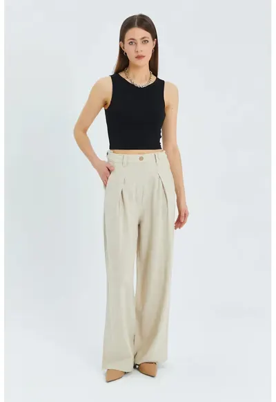 Pantaloni dama - Palazzo plisati - Natural