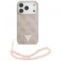 Husa MagSafe pentru Apple iPhone 17 Pro, Guess, 4G Triangle Logo with Pearl Strap, Roz