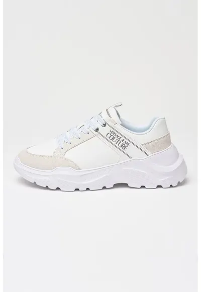 Pantofi sport cu talpa wedge si garnituri de piele ecologica - Alb murdar