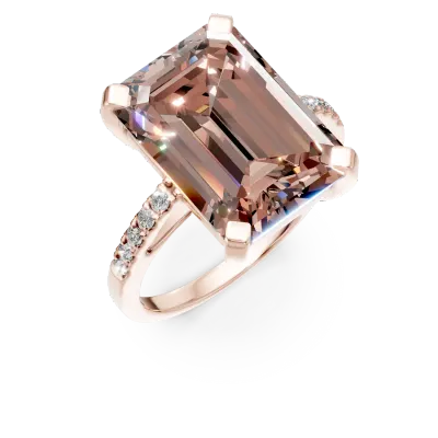 Inel din aur roz cu morganit octogonal de 7.3ct si diamante de 0.2ct