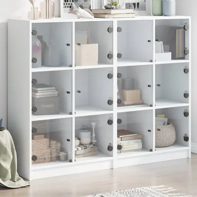 vidaXL Bibliotecă cu uși, alb, 136x37x109 cm, lemn prelucrat