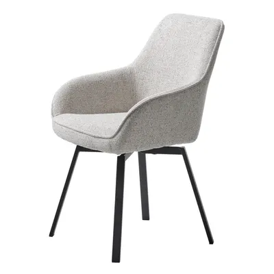Scaun de sufragerie gri deschis cu cotiere tapițat Alma – Unique Furniture