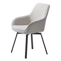Scaun de sufragerie gri deschis cu cotiere tapițat Alma – Unique Furniture