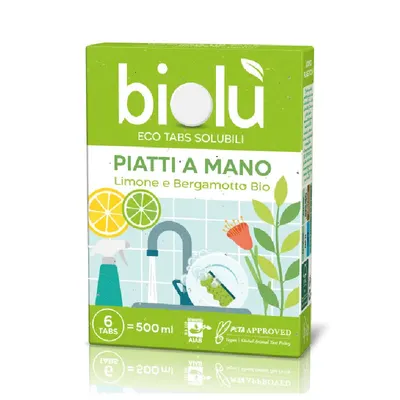 Tablete pentru spalat vase manual cu lamaie si bergamota ecologice 6 bucati 14.25g Biolu