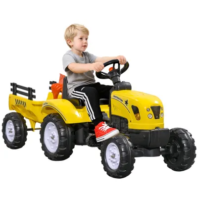 HOMCOM Tractor de Pedalat pentru Copii de 3+ Ani cu Remorcă