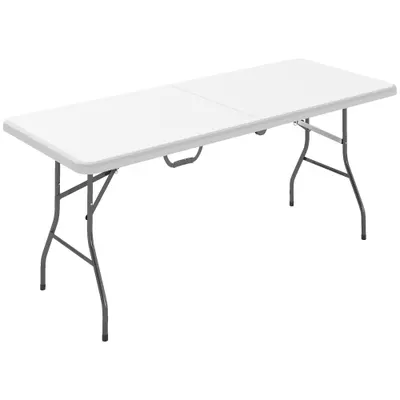 Outsunny Masă de Camping Pliabilă cu Mâner, Cadru Metalic și Blat din Plastic, 180x74x74 cm, Alb | Aosom Romania