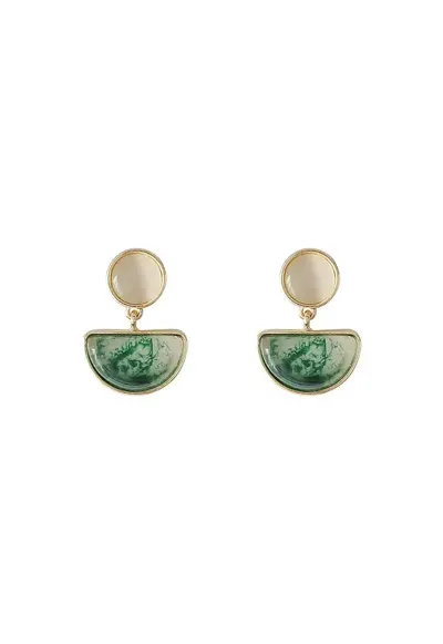 Cercei Clips elegant - retro - auriu - alb - verde - 3x2.1cm