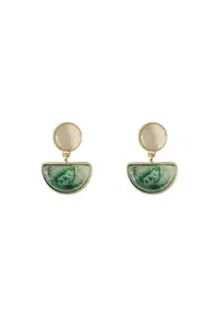 Cercei Clips elegant - retro - auriu - alb - verde - 3x2.1cm