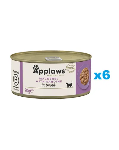 APPLAWS Cat Adult Mackerel with Sardine in Broth Conserva pentru pisici, cu macrou si sardine in sos 6x70 g