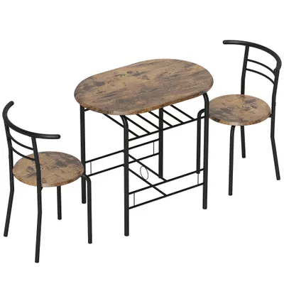 HOMCOM Set de sufragerie 3 piese, masă de bucătărie și scaune pentru 2 persoane cu raft, living, aspect lemn maro rustic | Aosom Romania