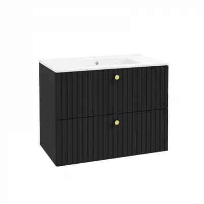 Dulap baie suspendat 80X60 cm pentru lavoar, negru mat, doua sertare softclose Defra Fuego