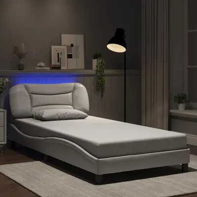 vidaXL Cadru de pat cu LED fără saltea, Hvar, alb, 100x200 cm