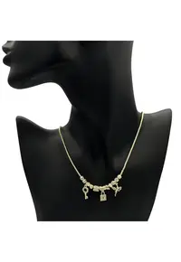 Colier cu pandantive stralucitoare si cristale - placat cu aur galben 14K - lungime 39x5cm