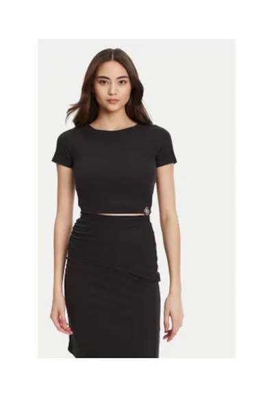 Tricou crop cu decolteu barcuta - Negru